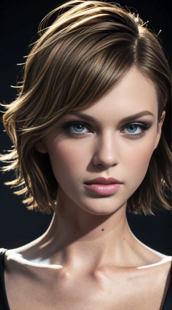 Masterpiece (1.3): A Stunning 22-Year-Old  in a Captivating High-Resolution, Photo-Realistic RAW Color Masterpiece

Ultra detailed, ultra high-res (1.37), this professional photograph showcases Taylor Swift's strikingly beautiful features in intricate detail. Extremely beautiful face, beautiful lips, and beautiful eyes are perfectly captured, with a focus on the ultra-detailed skin texture.

, at 22 years old, is seen in the dark, deep shadow, with her dark blonde short hair slicked to the side, showcasing an extremely detailed style.