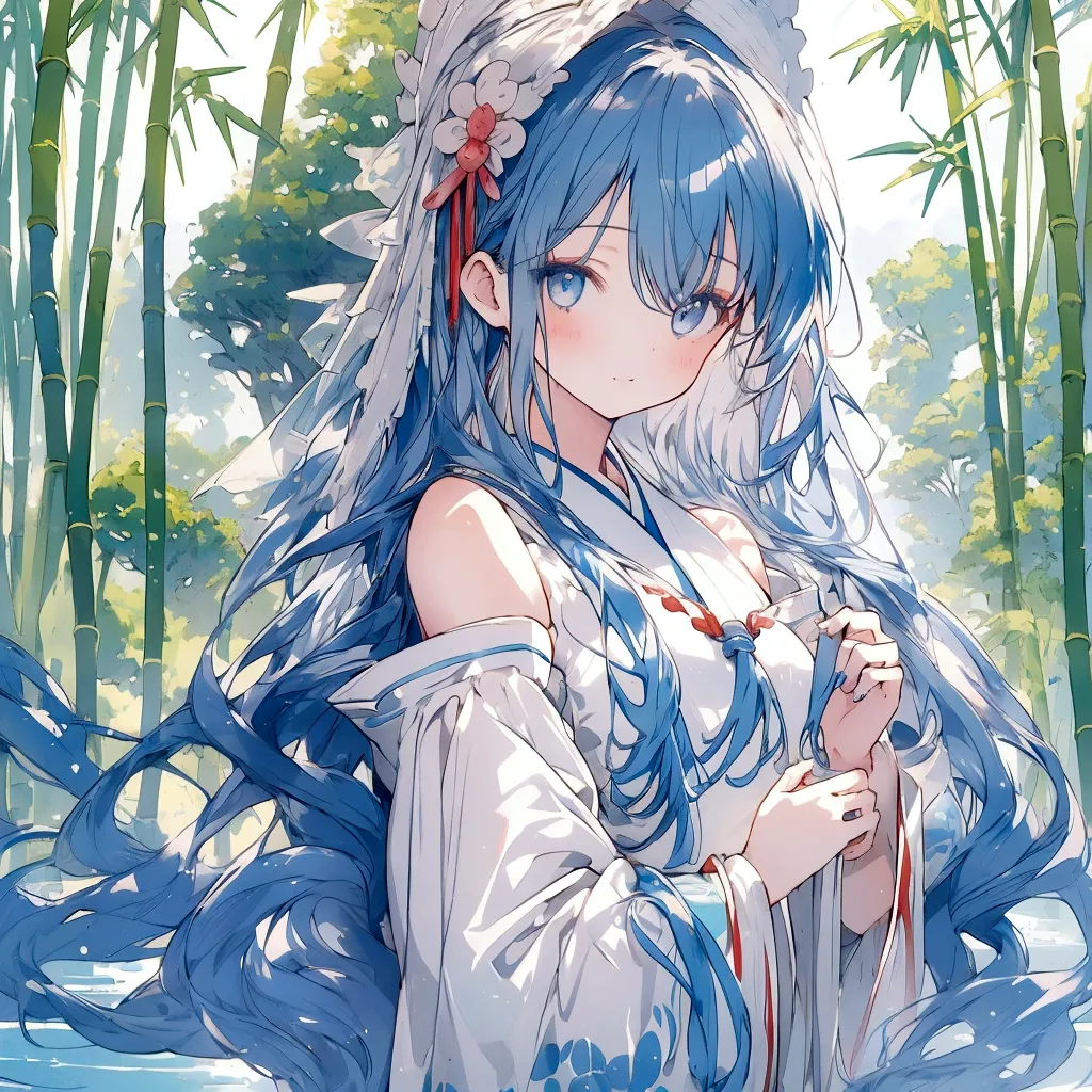 masterpiece, best quality, official art, 8k wallpaper, very detailed, illustration, 1 girl, sky blue hair, long hair, detailed e...