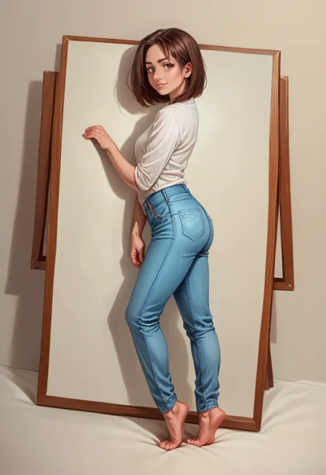 Arafed Baby girl in white shirt and blue jeans posing for photo, Realistic full-length portrait, full body portrait painting, cu...