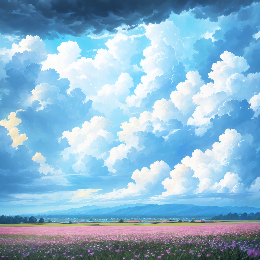 grassland、Flower Field、rain、Cloudy、horizon,there is nothing