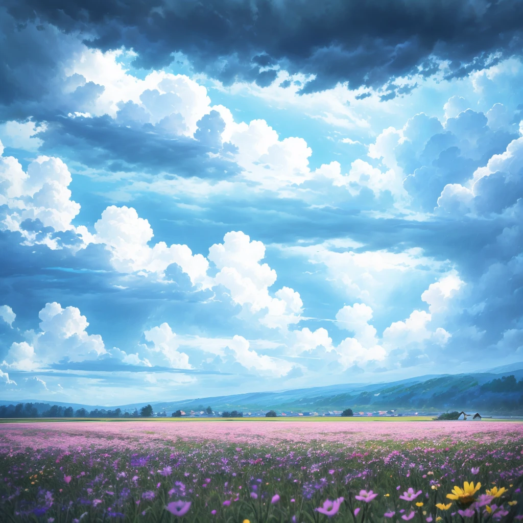 grassland、Flower Field、rain、Cloudy、horizon,there is nothing