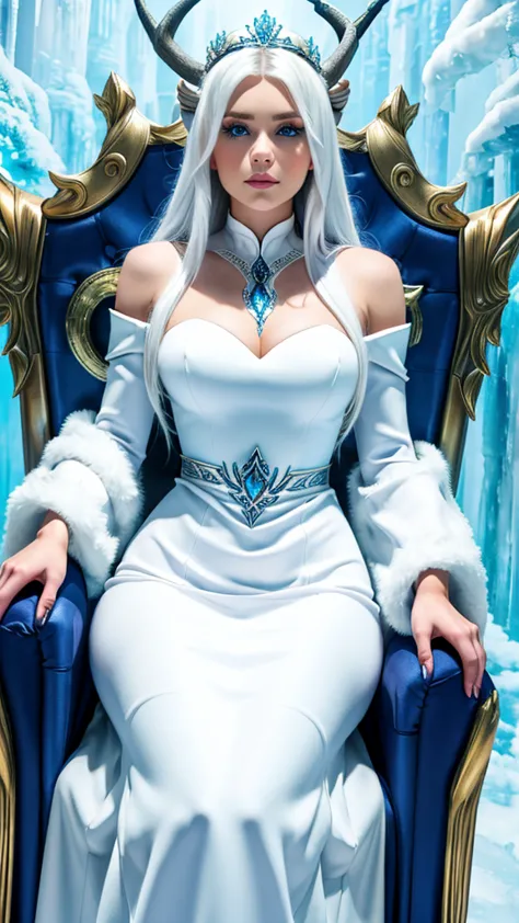 Best quality, cinematic image, detailed image, fantasy, detailed face, detailed beautiful blue eyes, ice goddess, Queen of Winte...
