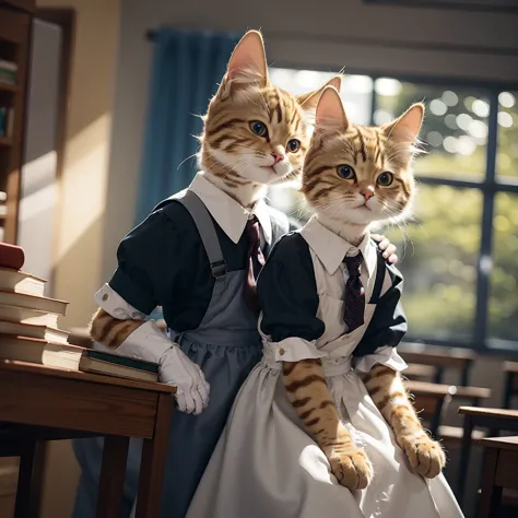 (Highest quality, masterpiece:1.2),pressure,In the classroom,Maid clothes,Main cat,