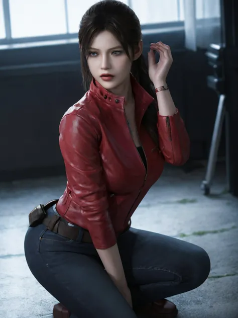 (masterpiece, best quality), 1girl , claireredfield2, wear jeans, dying