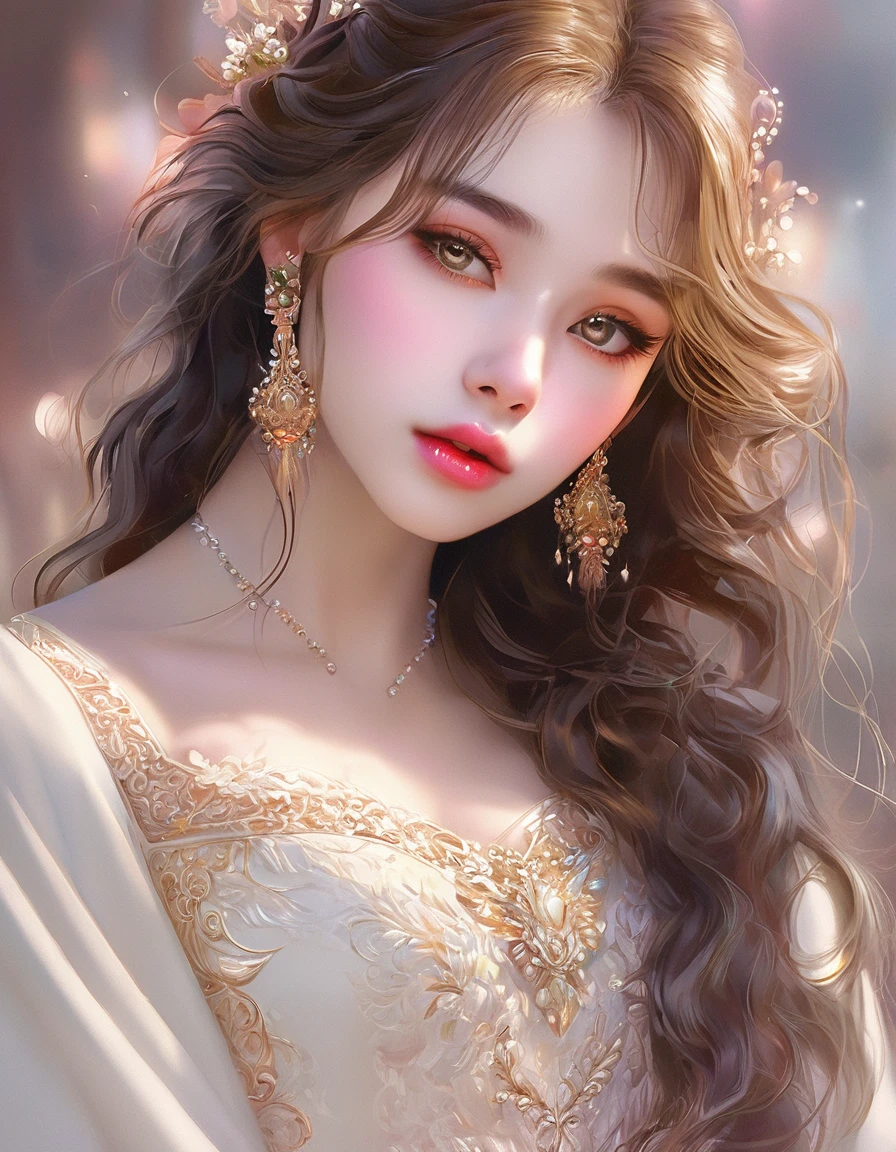 a beautiful girl, extremely detailed face and eyes, long eyelashes, beautiful detailed lips, 1girl, portrait, fantasy, digital painting, ethereal, soft lighting, warm colors, cinematic, highly detailed, intricate, ornate, elegant, delicate, serene, dreamlike, breathtaking, stunning, exquisite, masterpiece