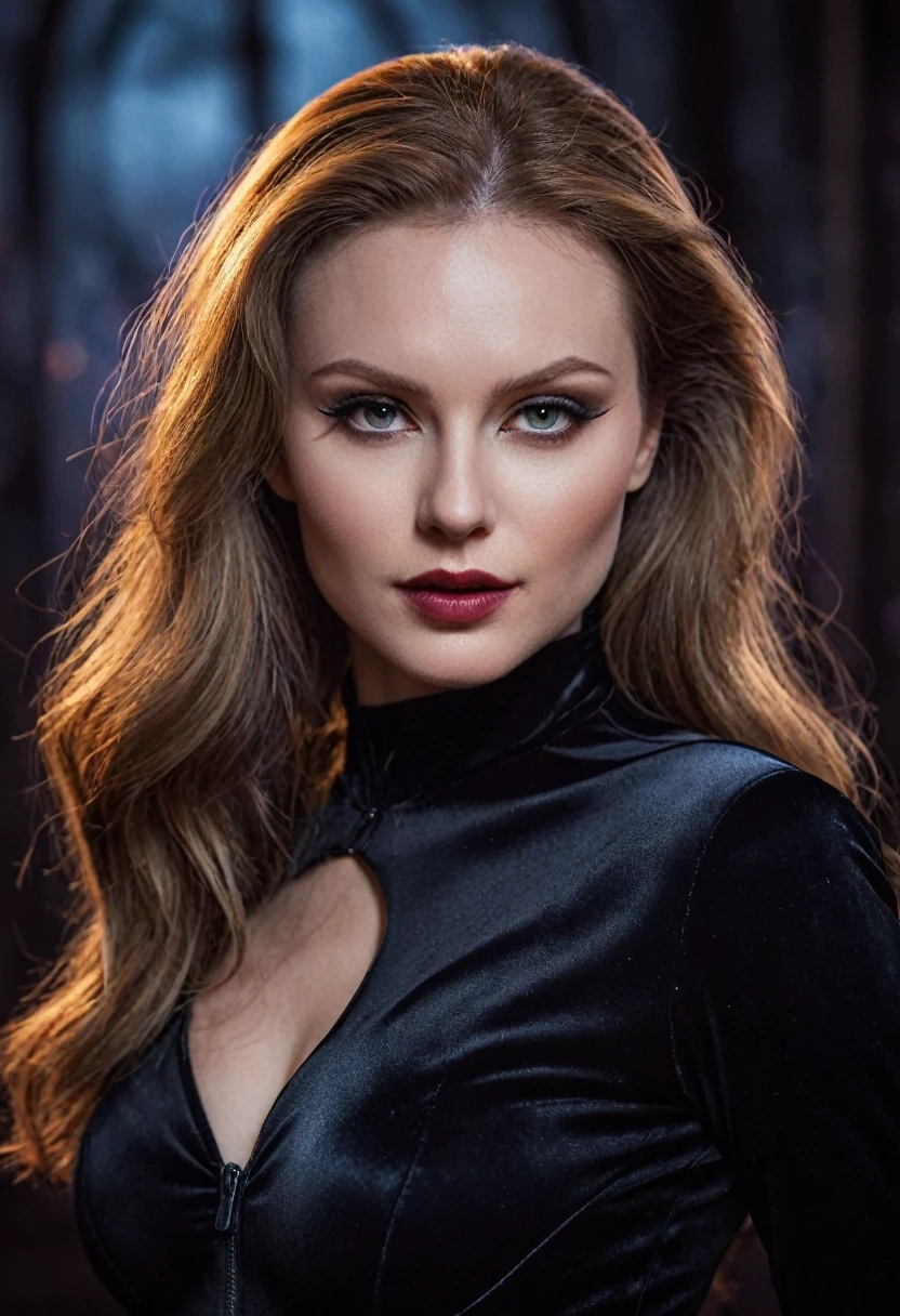 beautiful evil slavic woman, pale skin, long dark blond hair, Photo, Halloween Skin - Catwoman, in club, velvet black suit, whole body, Sharp Focus, dynamic sexy pose, helios 44-2, swirling bokeh, Sharp Focus, Студийное Photo, complex parts, high detail, sharpness, character portrait, perfect lighting, masterpiece, Detailed backstory, Cinematic lighting, 8 k, ultra detailed, hyperrealism, masterpiece, perfectly focused, f/22, symmetry and balance, artistic, infrared photography, outstanding details,