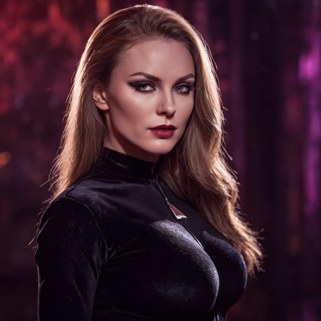 beautiful evil slavic muscular woman, pale skin, long dark blond hair, Photo, Halloween Skin - Catwoman, in club, velvet black suit, whole body, Sharp Focus, dynamic sexy pose, helios 44-2, swirling bokeh, Sharp Focus, Студийное Photo, complex parts, high detail, sharpness, character portrait, perfect lighting, masterpiece, Detailed backstory, Cinematic lighting, 8 k, ultra detailed, hyperrealism, masterpiece, perfectly focused, f/22, symmetry and balance, artistic, infrared photography, outstanding details,