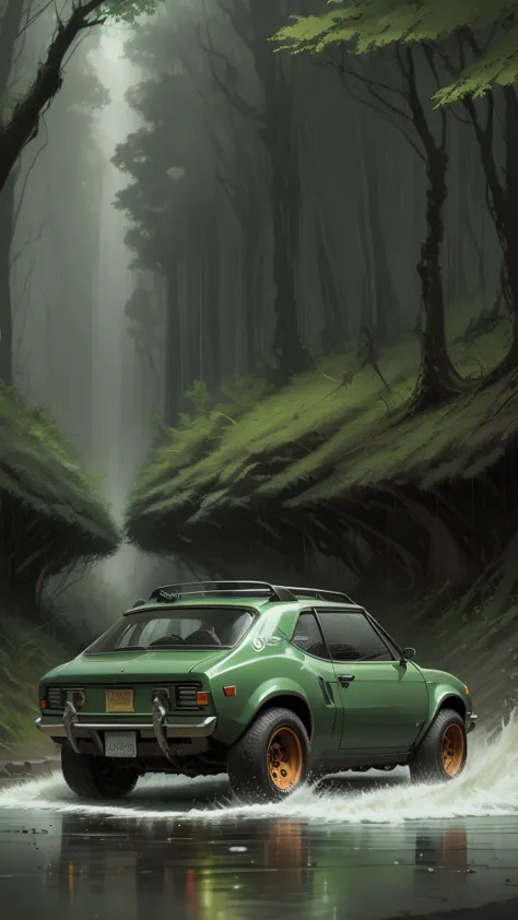 amc gremlin, anime coloring, forest, rain,