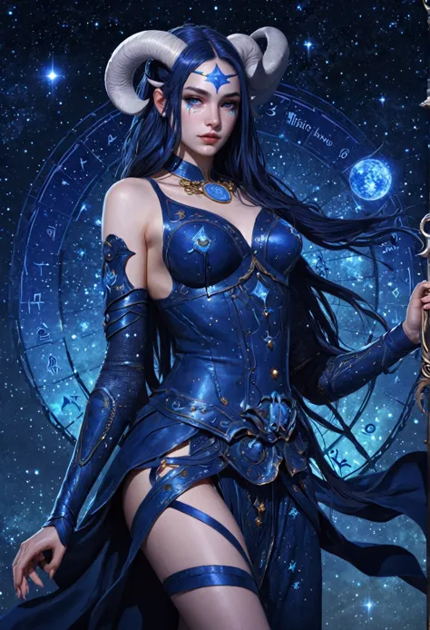 Sagitario Girl, zodiac sign representation, fantasy art, dark blue colors, HD, 8K modelo sexi. 8k