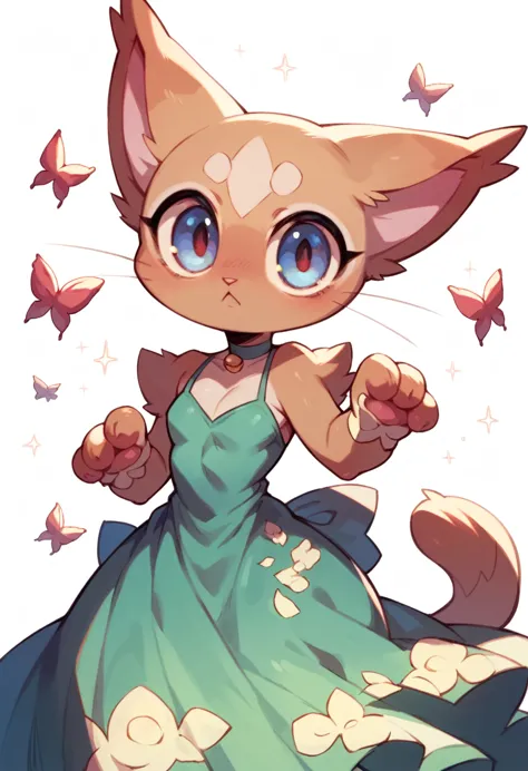 furry pokémon cat  female,large wide hips , dress , big eyes