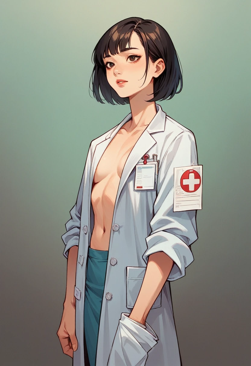 mec asiatique, Cheveux moyens, blouse médicale, Médecin, maigre 