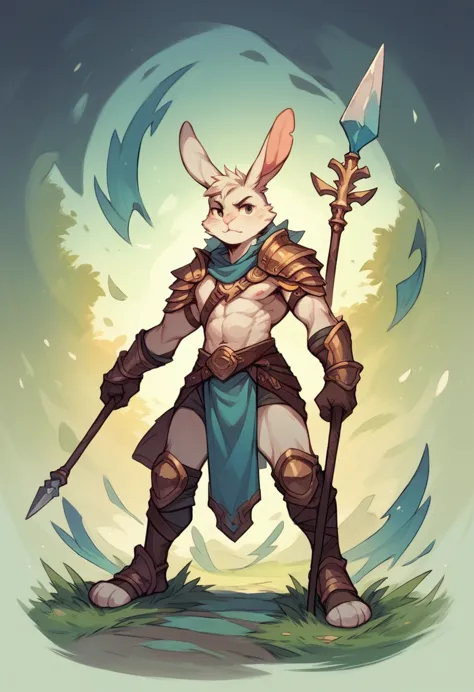 Rabbit, Mythology, God, standing, holding a spear, magical 