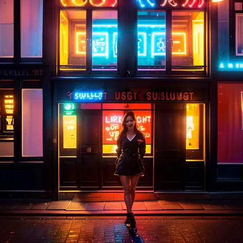 ((ExtremelyDetailed (One of the windows in Amsterdam's Red Light District:1.37) Stunning girl in WHITE (She trapped in the windo...
