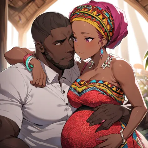 ((Highest quality)), ((masterpiece)), (detailed), （Perfect Face）、the woman is pregnant、The woman is Momo Belia Deviluke, a Ghana...