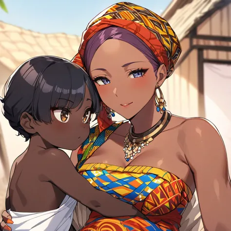 ((Highest quality)), ((masterpiece)), (detailed), （Perfect Face）、The woman is holding her baby daughter、The woman is Momo Belia ...