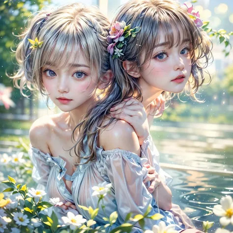 SFW, ((David Hamilton:1.37, White and RainbowColors))、Extremely Detailed (Tiny Oppai-Loli Twins:1.37)、{(Dynamic-angle)|(from sid...