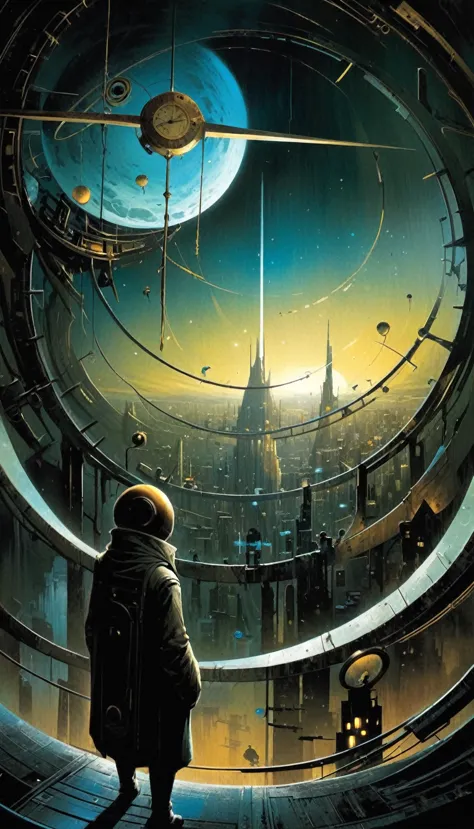 clockworld futuristic scene:1.5, Dave mckean art inspired

