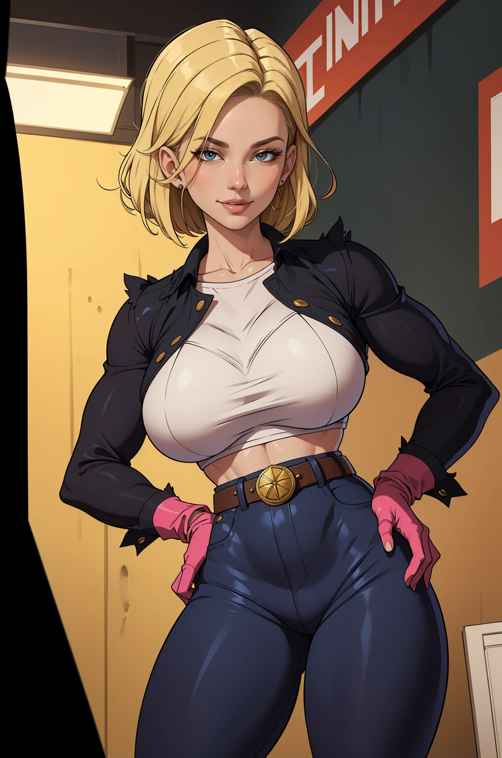 ((natta:1.5)),plein-air, ((extremely detailed background)), urban landscape, city light 
cowboy shot,dynamic angle, standing, arms behind the head, Underarms, sideways,,hair between the eyes, hair ornament, neckleace, High Long Sleeves, Bare Midriff, Hip Belt, Hip Holster, Skintight Pants, Big Collar, Shin Guard, Belt, Boots, Gloves, , long hair, hair blonde, pink eyes, (May), purple thigh highs, purple gloves  
1 girl, standing alone,detailed |finger,beautiful long legs,comely body,(mellow:1.1),(milf:1.1),(mature woman:1.3),make up,parted lips,(shining skin:1.3),(gorgeous detailed skin),(detailed hair), work of art, high qualiy, high resolution, absurderes,(Beautiful and aesthetic:1.2), comely hand, (4K), 8K, perfect balance,(papel de parede extremamente detalhado da unidade CG 8K), perfect hand,
smile ray_tracing,details Intricate,Depth of field, extremamente delicado e comely,professional photograpy, bokeh, high resolution, sharp detail, best qualityer,
(comely,Breasts huge), (comely_face), (narrow waisted), curved, thick-thighs,  