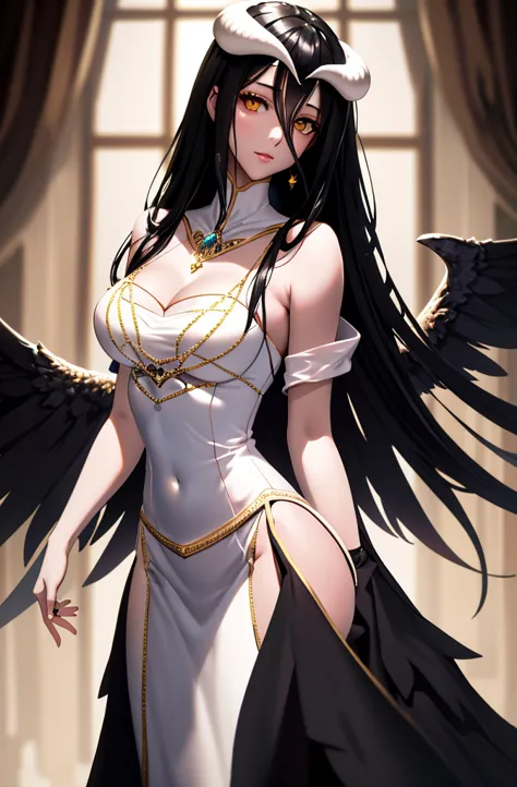 A high resolution, Sharp focus, Pixiv masterpiece, ((Intricate details)), Highly detailed, 1girl, Albedo_Overlord, black hair, (...