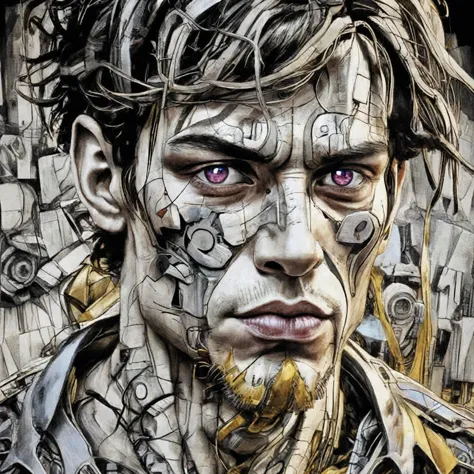 close-up of a man with a face, made of wires, detailed portrait of a cyborg, symmetry!! portrait of a cyborg, portrait of a cybo...