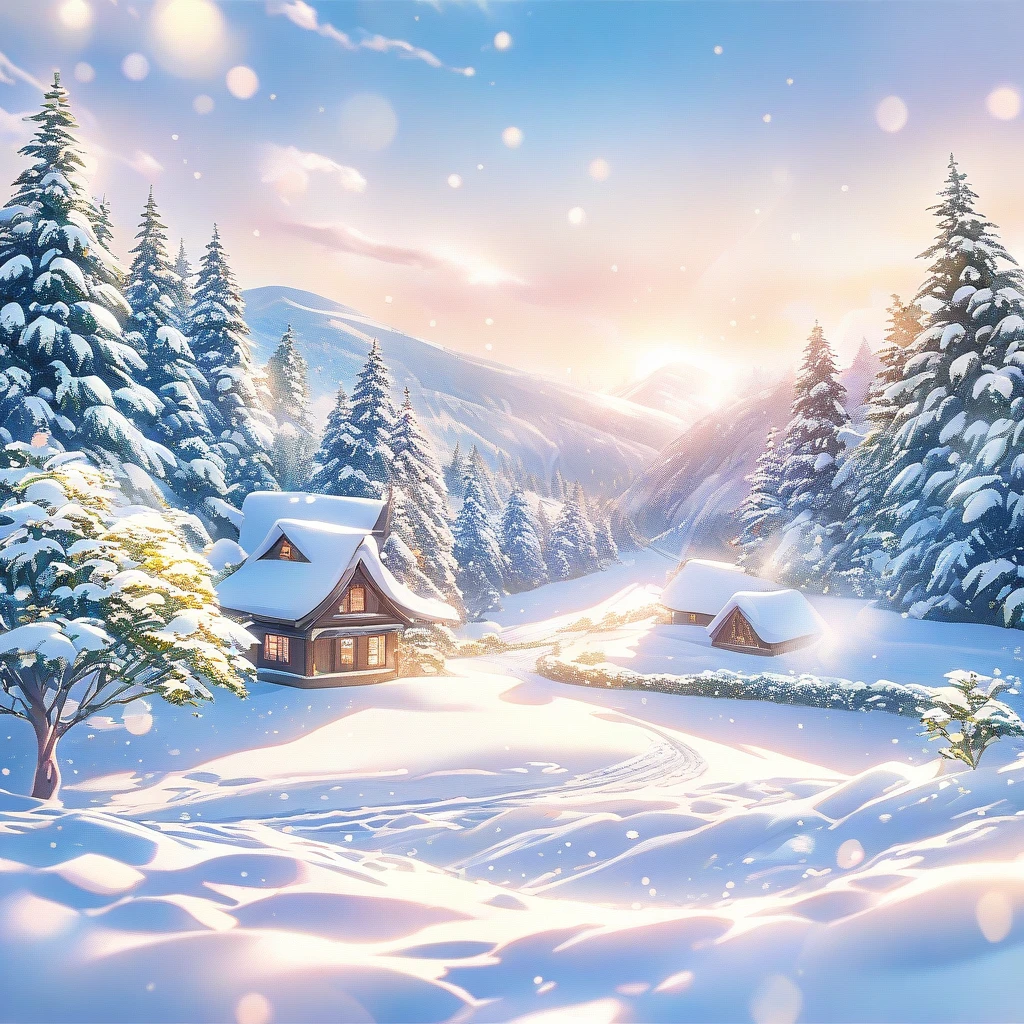 Snow Scene，snow，plant（（（Romantic atmosphere）））（（（fairy tale elements）））（（（masterpiece）））， （（best quality））