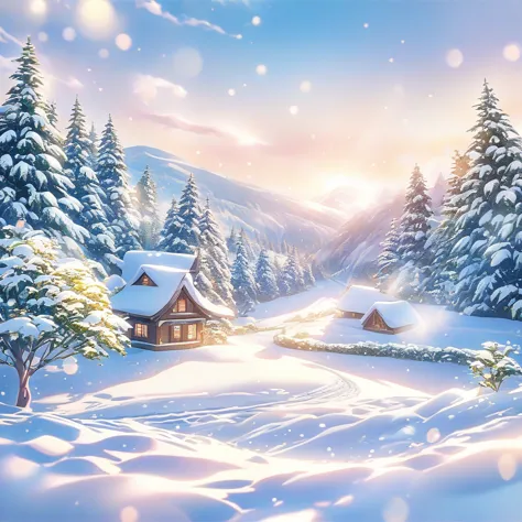 snow scene，snow，plant（（（romantic atmosphere）））（（（fairy tale elements）））（（（masterpiece）））， （（best quality））