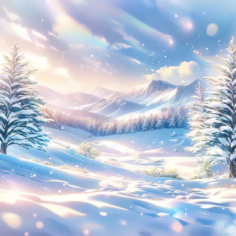 Snow Scene，snow，plant（（（Romantic atmosphere）））（（（fairy tale elements）））（（（masterpiece）））， （（best quality））