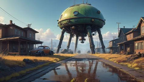 Isn't this the strangest thing, photorealistic, digital art style by Simon Stålenhag, stunning angle, steampunk, futuristic sci-...