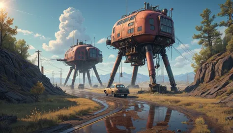 Isn't this the strangest thing, photorealistic, digital art style by Simon Stålenhag, stunning angle, steampunk, futuristic sci-...