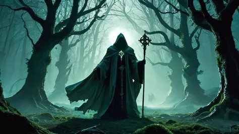 an image of a dark lycan priest in a dense, mystical forest, set in a medieval fantasy world.

The scene unfolds deep within the...