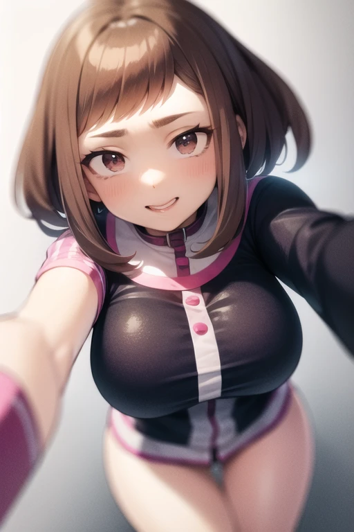 Perspectiva de selfies ochako uraraka peito grande fundo branco