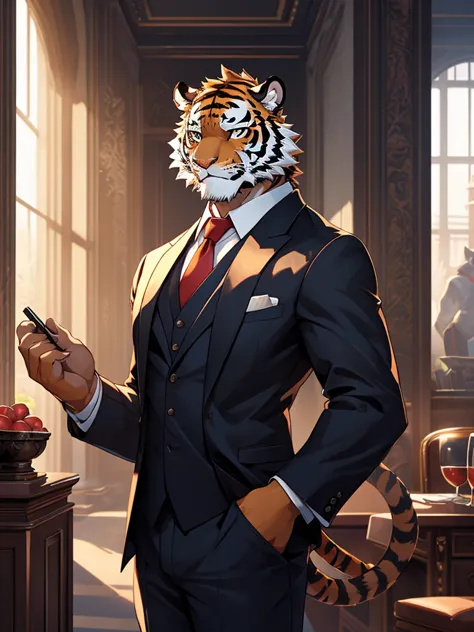 (masterpiece, best quality, super detailed, advanced details, highest quality, high resolution, 8K) tiger furry with a classic b...