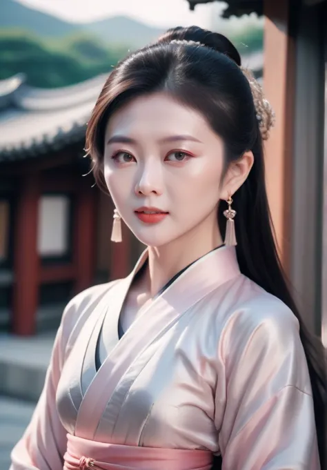 ultra detailed skin,ultra detailed face,actress portrait,hanfu,tang style,gzl,scenery of hong kong city,silver earrings,blush,()...