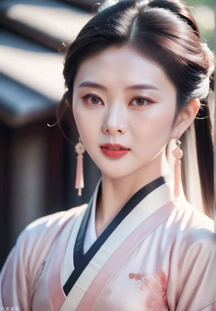 ultra detailed skin,ultra detailed face,actress portrait,hanfu,tang style,gzl,scenery of hong kong city,silver earrings,blush,(),20yo, gzl,