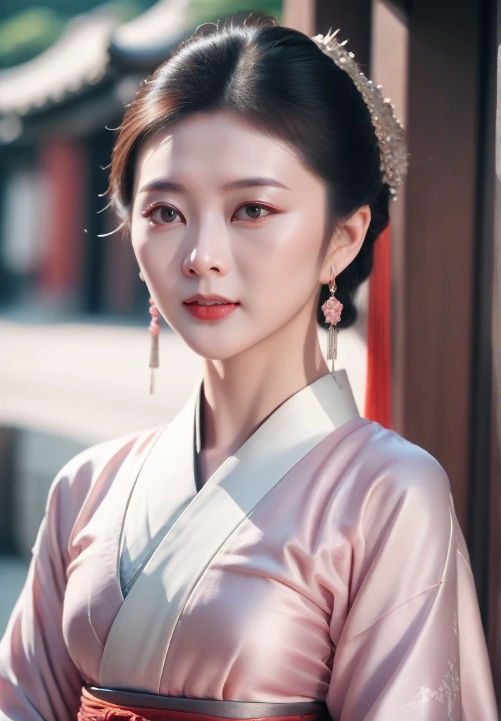 ultra detailed skin,ultra detailed face,actress portrait,hanfu,tang style,gzl,scenery of hong kong city,silver earrings,blush,(),20yo, gzl,