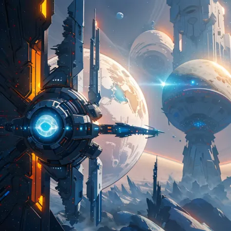 futuristic design, space and planets in the background