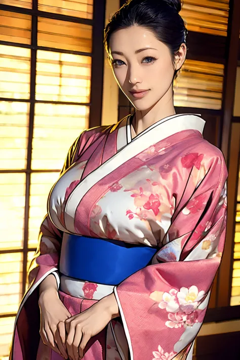 (highest quality、tabletop、best image quality、award-winning works)、 beautiful hostess、(a beautiful kimono with an elegant floral ...