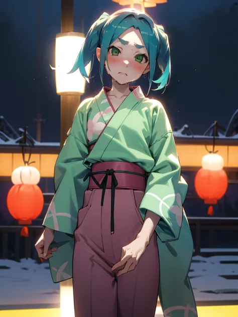 undressing、showing off your pants、random pause、、summer festival、night sky、nsfw、yukata、turquoise hair、short twin tails、green eyes...