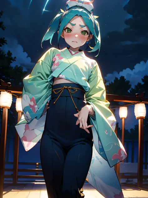 undressing、undressing、showing off your pants、random pause、、summer festival、night sky、nsfw、yukata、turquoise hair、short twin tails...