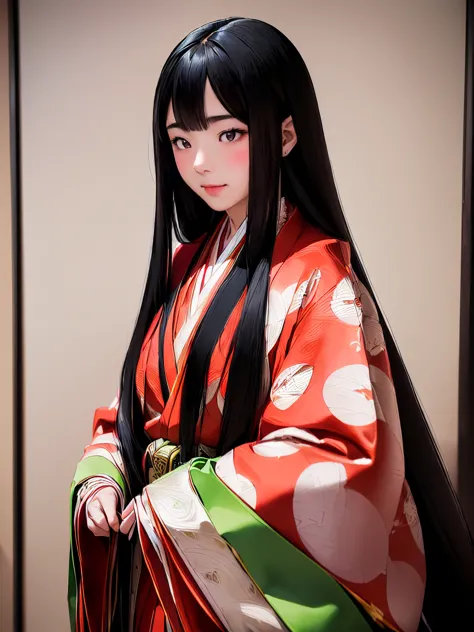 (solo japanese girl:1.3), (straight long hair, shiny black hair:1.3), karagin jacket, long hakama, 5 piece garment cuffs and che...