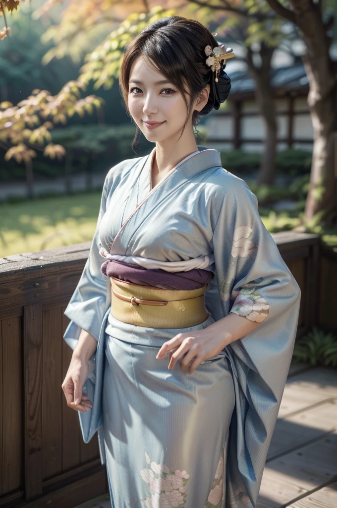 (chef-d&#39;œuvre, la plus haute qualité, Réaliste, haute résolution, photographier, :1.3), netteté, 1 jolie femme mature japonaise, 40 ans, modèle chaud, visage doux, yeux et pupilles très détaillés, Réaliste Skin, ((corps voluptueux)), encolure, cheveux très détaillés, Visage délicat, Regard sensuel, lèvres brillantes, lèvres potelées, lèvre naturelle, grosses cuisses épaisses, ((kimono:1.5)), ((tout le corps)), ((photo du corps entier:1.5)), regarder le spectateur, sourire, ((par le bas)), (((coiffures à la mode:1.2))), ((ornement de cheveux:1.2)), décor d&#39;automne, arbres et feuilles d&#39;automne