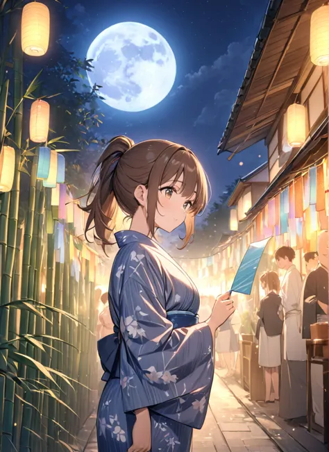 (masterpiece:1.2),(アニメ),big moon in the background、night sky、girl watching the moon、cute、the girl is illuminated by the moonligh...