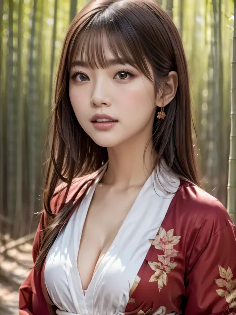 masterpiece, best quality, extremely detailed CG unity 8k wallpaper, Wearing a detailed and highly detailed red kimono、lips, Ope...