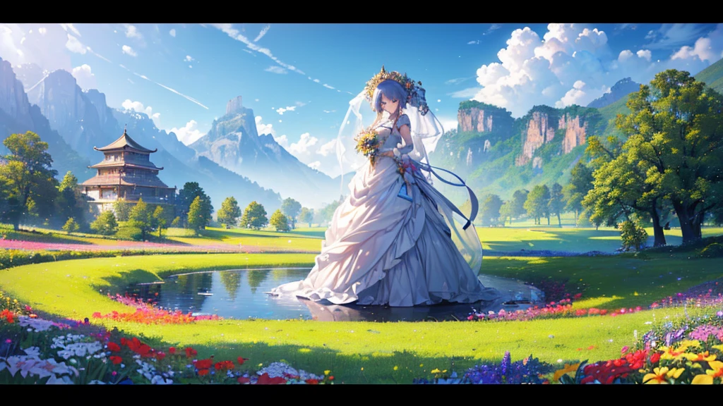 (((Highest quality、masterpiece、Ultra-fine、Ultra-fine、Exquisite、16K、Full HD,))) 、masterpiece、Concept Art、Panorama、central、figure、Wide Shot、Flower Garden、noon、(壮大な構figure、epic proportion)、Dynamic lighting、Bright colors、Background only