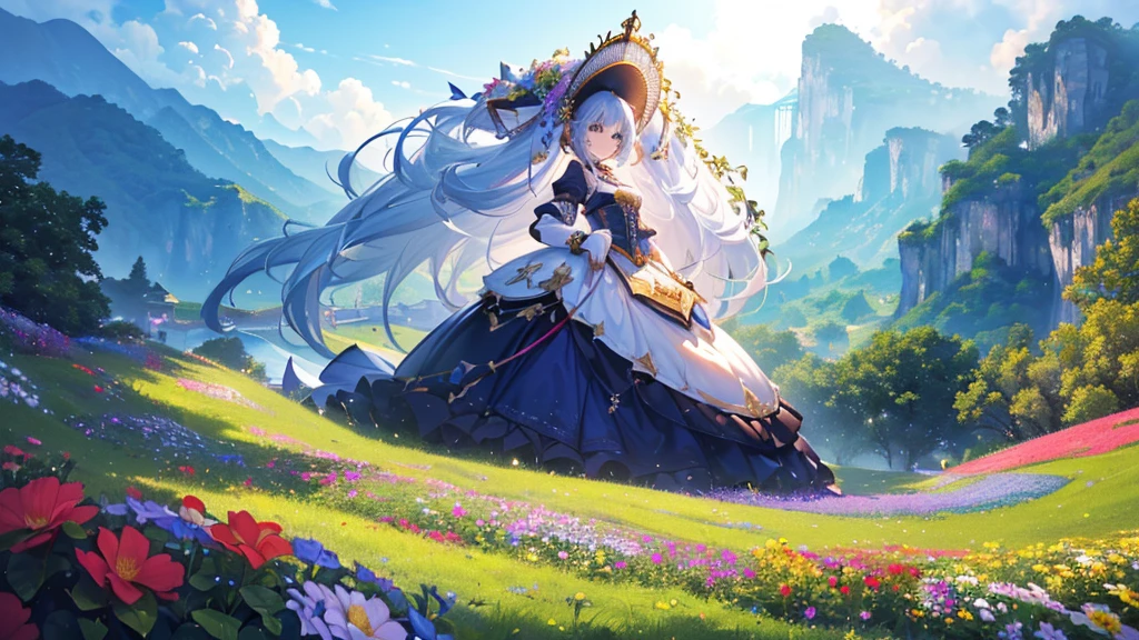 (((Highest quality、masterpiece、Ultra-fine、Ultra-fine、Exquisite、16K、Full HD,))) 、masterpiece、Concept Art、Panorama、central、figure、Wide Shot、Flower Garden、noon、(壮大な構figure、epic proportion)、Dynamic lighting、Bright colors、Background only