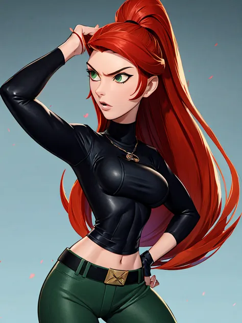 redhead badass kimpossible black turtleneck and green pants sexy and alluring mature woman sexy and alluring beautiful and lovel...