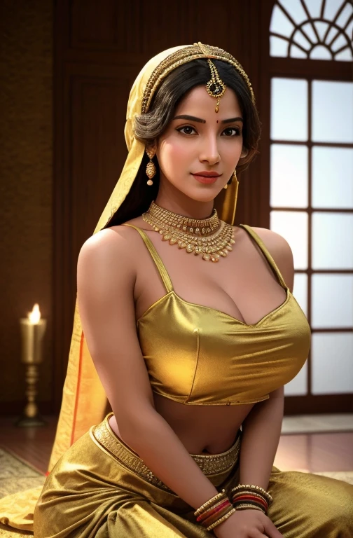 

"Generate an image of Maharani Laxmibai dressed as a Muslimah, married to an Arab man. She should be depicted wearing traditional Arab attire, such as a hijab and modest clothing, while embodying her regal demeanor as the Queen of Jhansi. The setting should reflect a blend of Indian and Arab cultural elements, emphasizing her strength and historical significance."