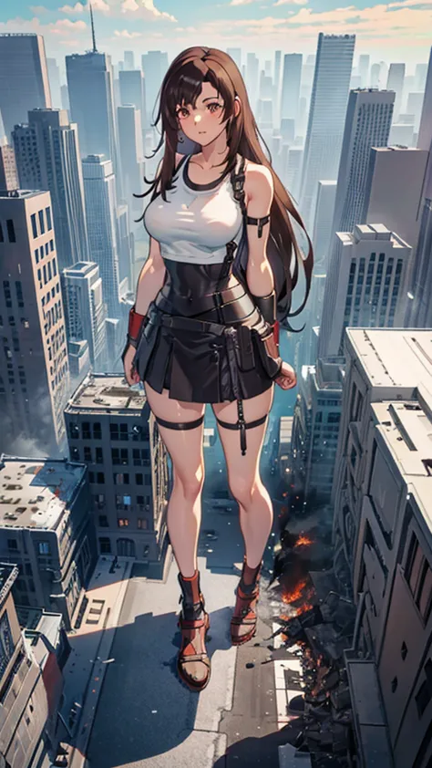 anime style　masterpiece　unreal engine　precision　cute girls　giant girl　(tifa lockhart, bigger than a skyscraper))　((a view from t...