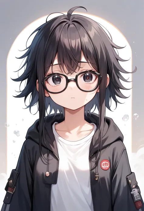 best quality, masterpiece, super high resolution, perfect anatomy, 1girl, black hair, short hair with long locks, messy hair, lo...