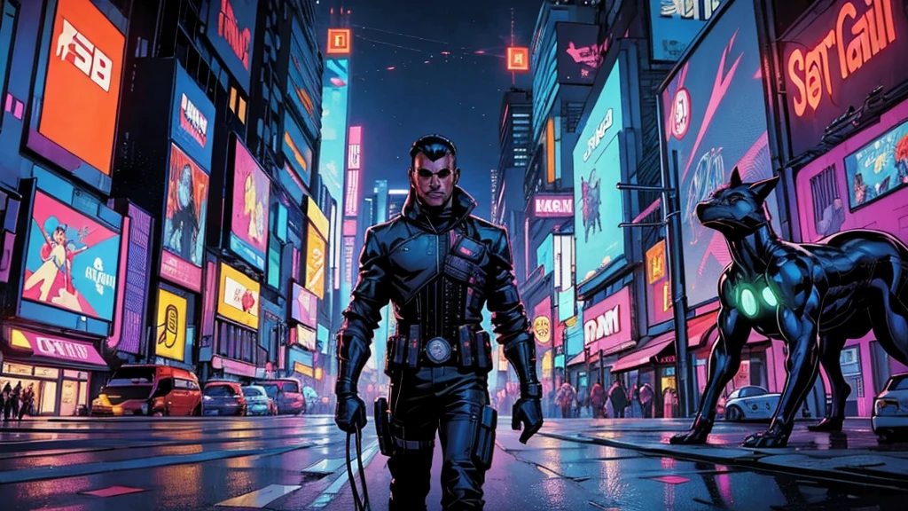 Comic_style, city streets, cyberpunk,